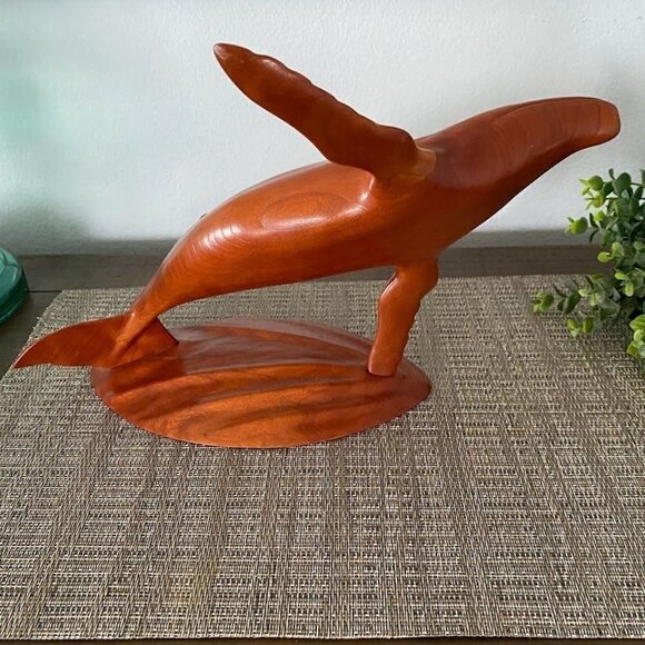 K.A. Nyhus Woodcrafts Whale Wild Cherry Wood Carving Sculpture Decor - Picture 2 of 7
